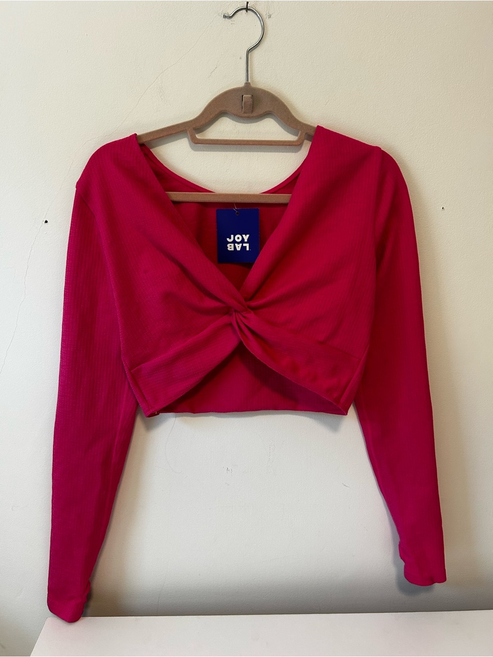 JoyLab Hot Pink Twist-Front Cropped Long Sleeve Top